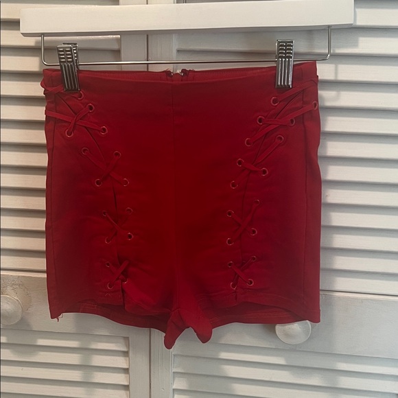 Spirit Pants - #1649** Spirit Red High-Waist Lace-Up Side Shorts